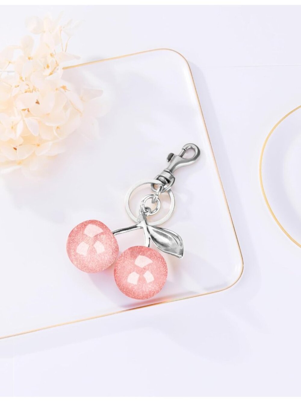 Women' S pink Sparkling Purse Charms Gloss Sparkling Resin Cherry Bag Keychains - Picture 5 of 5